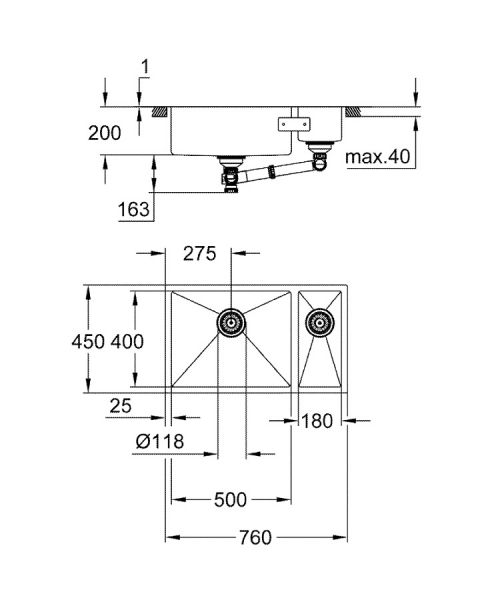 Grohe K700 80-S Unterbau Edelstahlspüle, links einbaubar, edelstahl 31575SD1 2