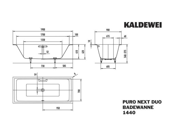 Kaldewei Puro Next Duo Rechteck-Badewanne 190x90cm Mod.1440