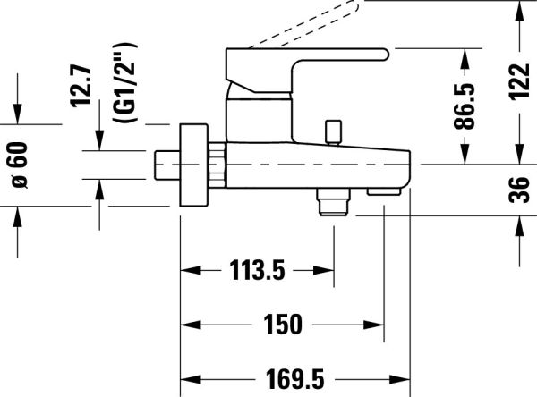 Duravit B.2 Einhebel-Wannenmischer Aufputz, chrom