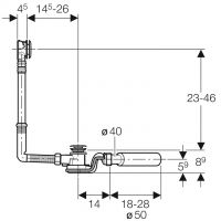 Vorschau: Geberit Badewannenablauf mit PushControl Druckbetätigung, Länge 26cm, Fertigbauset chrom