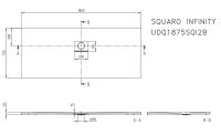 Vorschau: Villeroy&Boch Squaro Infinity Quaryl®-Duschwanne, lange Seite geschnitten an der Wand, 180x75cm, technische Zeichnung