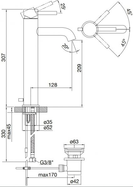 Steinberg Serie 100 Waschtisch-Einhebelmischer mit Ablaufgarnitur, Ausladung 128mm, chrom