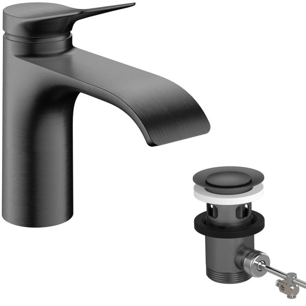 hansgrohe Vivenis Waschtischarmatur 80 mit Zugstangen-Ablaufgarnitur, brushed black chrome 75014340