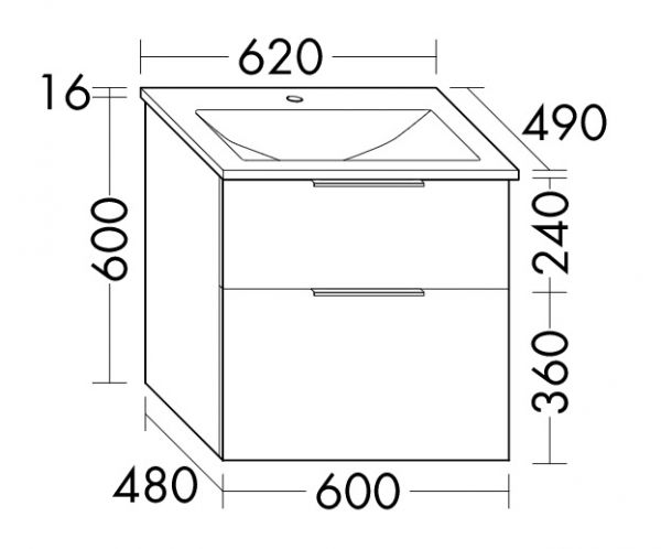 Burgbad Eqio Mineralguss-Waschtisch 62cm mit Waschtischunterschrank, 2 Auszüge