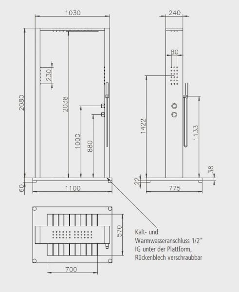 Ideal Samoa Modell 70 Gartendusche für Kalt- und Warmwasser inkl. WPC Bodenplatte