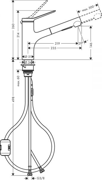 Hansgrohe Zesis M33 Küchenarmatur 150 Eco ausziehbar chrom 74810000