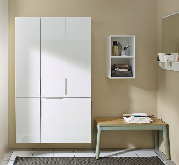 Burgbad Eqio Hochschrank mit 2 Türen links weiß hochglanz griff chrom HSFB035LF2009G0146 
