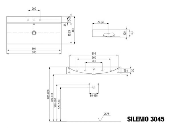 Kaldewei Silenio Wandwaschtisch 90x46x12cm, mit Perl-Effekt, Modell 3045