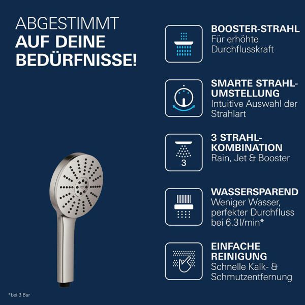 Grohe Vitalio Joy+ 120 Handbrause 6,3 l/min, 3 Strahlarten, supersteel
