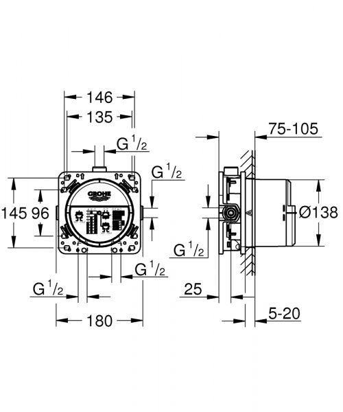 Grohe Rapido SmartBox Unterputz-Einbaukörper DN 15, 3 Abgänge