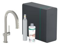 Vorschau: Hansgrohe Aqittura M91 Küchenarmatur mit SodaSystem 210 Starter Set, mit sBox lite, edelstahl finish 76839800