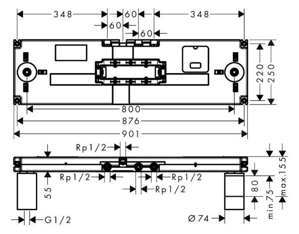 Axor Grundset für ShowerHeaven Kopfbrause 1200 4jet mit Lichtmodul 12922180