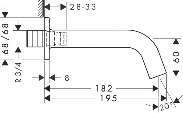 Axor Citterio M Wanneneinlauf, Ausladung 182mm