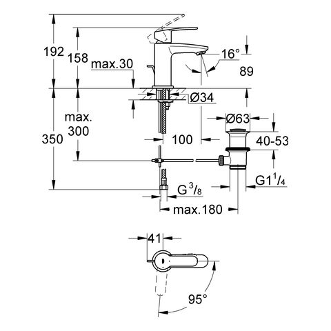 Grohe Eurostyle Cosmopolitan Badarmatur S-Size mit Zugstangen-Ablaufgarnitur, wassersparend, chrom