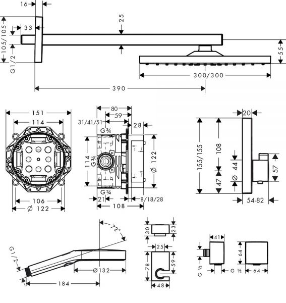 Hansgrohe ShowerSelect/ Raindance Duschsystem Unterputz, weiß matt