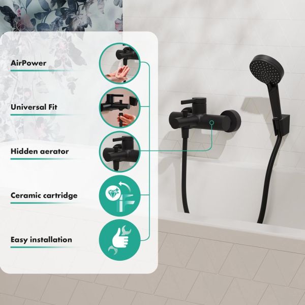 hansgrohe Zesis S Einhebel-Wannenarmatur Aufputz, schwarz matt