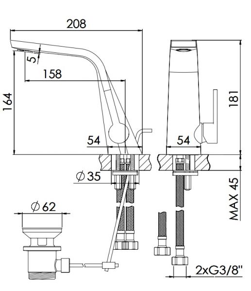 Steinberg Serie 260 Waschtisch-Einhebelmischerbatterie mit Keramikkartusche, mit Ablaufgarnitur 2601000RG