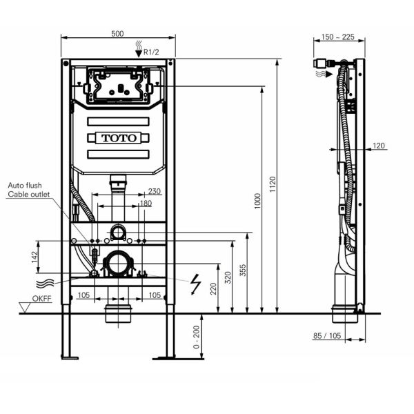TOTO RW auto flush WASHLET® m. weißer Leiste, Komplett-SET weiß mit Betätigungsplatte, schwarz matt