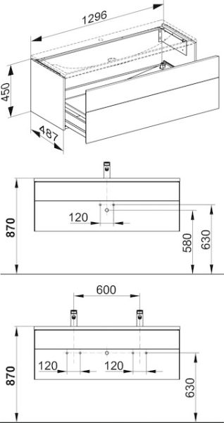 Keuco Royal Reflex Waschtischunterschrank 129,6x48,7cm mit Frontauszug