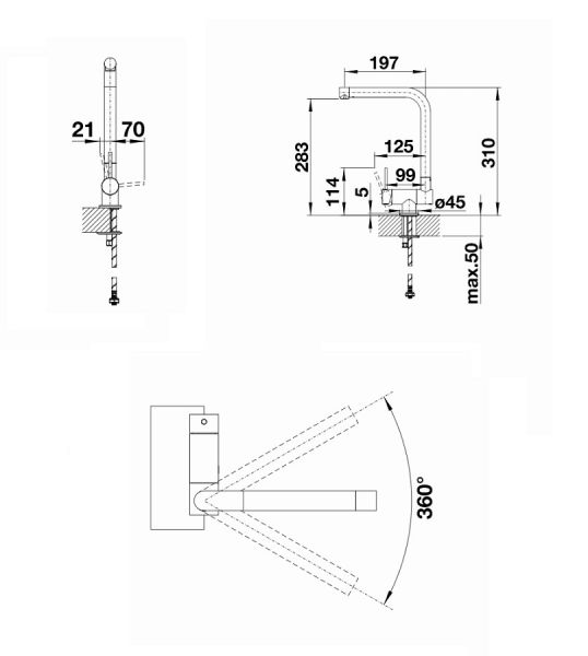 Blanco Laressa-F Küchen-Einhebelmischer für Vorfenstermontage, Hebel rechts, chrom 521545