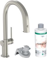 Vorschau: Hansgrohe Aqittura M91 FilterSystem 210 Starter Set mit sBox, Ausziehauslauf, 1jet, edelstahl finish