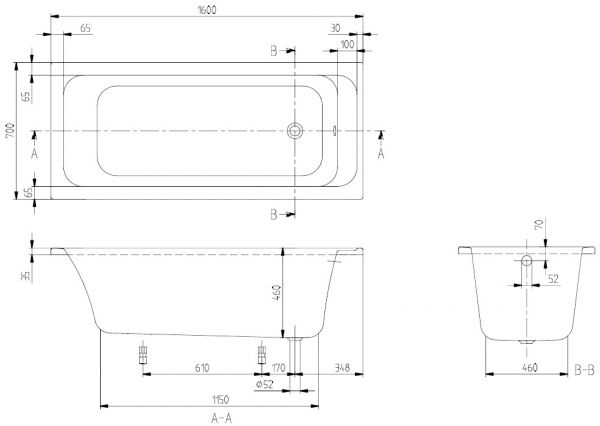 Villeroy&Boch Architectura Rechteck-Badewanne 160x70cm