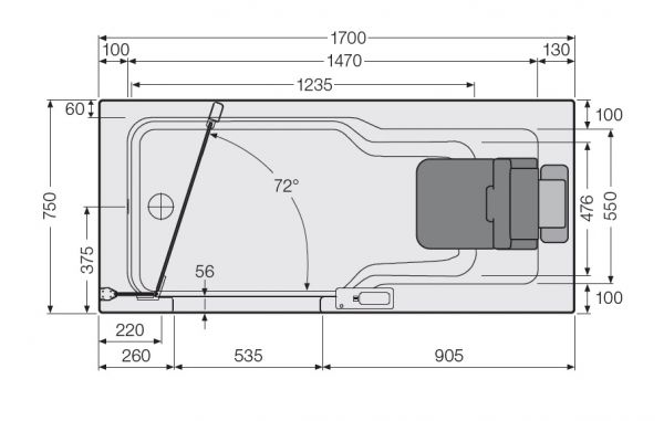 Artweger Artlift mit Hebesitz, Duschbadewanne mit Wannentür 170x75cm, weiß links