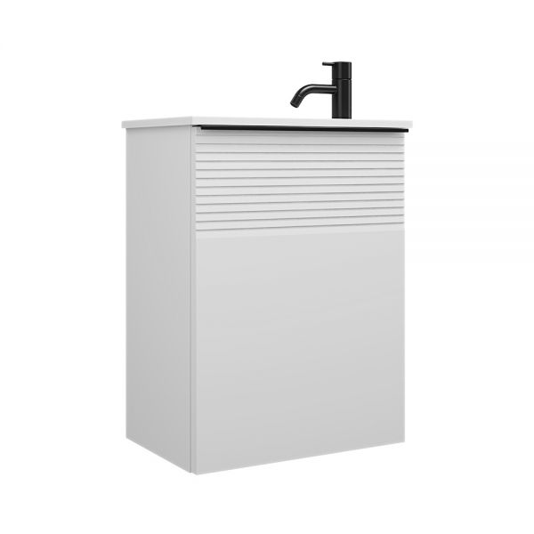 Burgbad Fiumo Gästebad Mineralguss-Handwaschbecken 47x30,1cm mit Unterschrank und 1 Tür