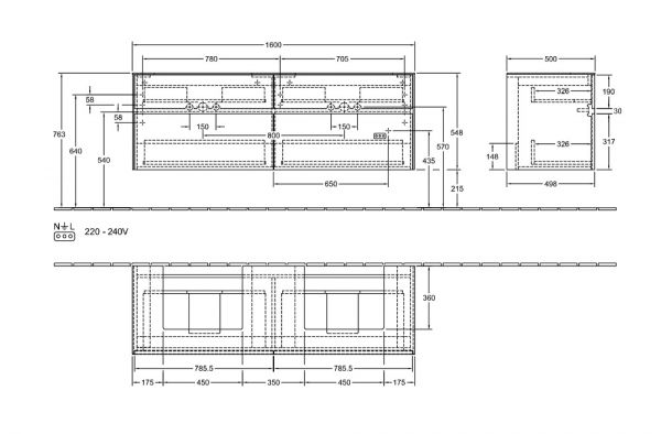 Villeroy&Boch Collaro Waschtischunterschrank 160cm für 2 Aufsatzwaschtische 43345G