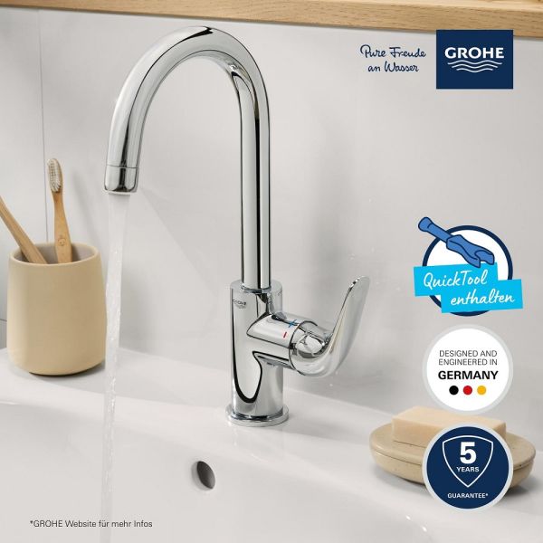 Grohe QuickFix Swift Waschtischarmatur L-Size, Zugstangen-Ablaufgarnitur, chrom 24330001