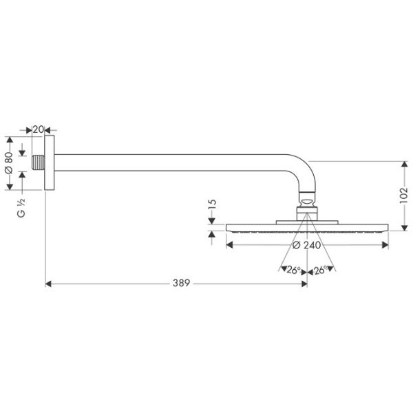 Hansgrohe Raindance S 240 Air 1jet Kopfbrause mit Brausearm 38,9cm, chrom