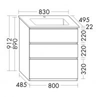 Vorschau: Burgbad Lin20 Keramik-Waschtisch 83x49,5cm mit Waschtischunterschrank, 3 Auszüge, bodenstehend