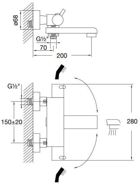 Steinberg Serie 100 Aufputzthermostat ½“ für Wanne, Ausladung 200mm