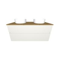 Vorschau: Burgbad Sys30 Unterschrank 120cm mit 2 Aufsatzbecken, weiß matt / eiche dekor urban