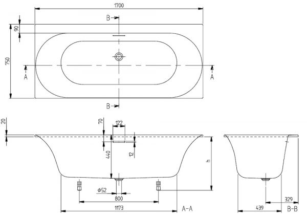 Villeroy&Boch Loop&Friends Rechteck-Badewanne 170x75cm