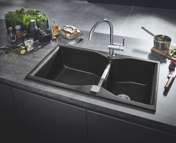 Grohe K700 100-C Küchenbecken mit Doppelbecken 90x50cm, granit schwarz