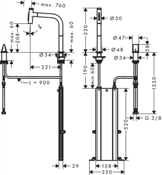 Hansgrohe Metris Select M71 2-Loch Einhebel-Küchenmischer 200, 2jet mit Ausziehbrause und sBox