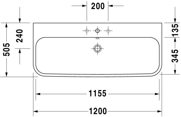 Duravit Happy D.2 Waschtisch 120x50,5cm, mit Hahnloch und Überlauf, geschliffen, WonderGliss, weiß 23181200271