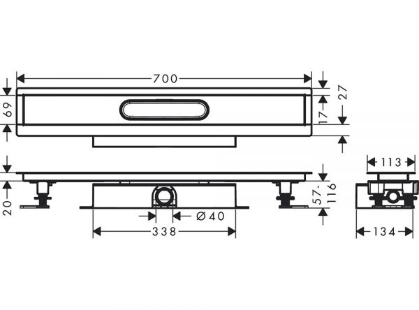 Hansgrohe uBox universal Komplettset für flache Installation 70cm, für Duschrinnen Fertigsets