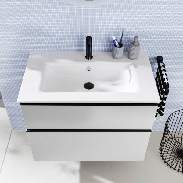 Burgbad Eqio Slim Keramik-Waschtisch mit Waschtischunterschrank 82cm