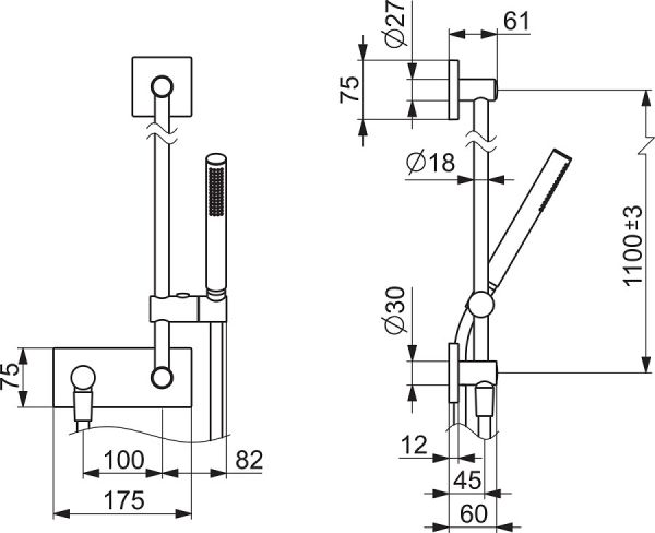 Hansa Hansaliving Wandstangen-Set 110cm, mit Wandanschlussbogen, chrom