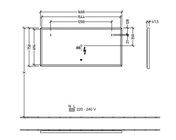 Villeroy&Boch Subway 3.0 LED-Spiegel, mit Sensordimmer, 160x75cm, weiß matt A4631600_1