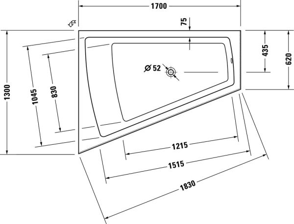 Duravit Paiova Einbau-Badewanne trapezförmig mit Rückenschräge links, 170x130cm, weiß