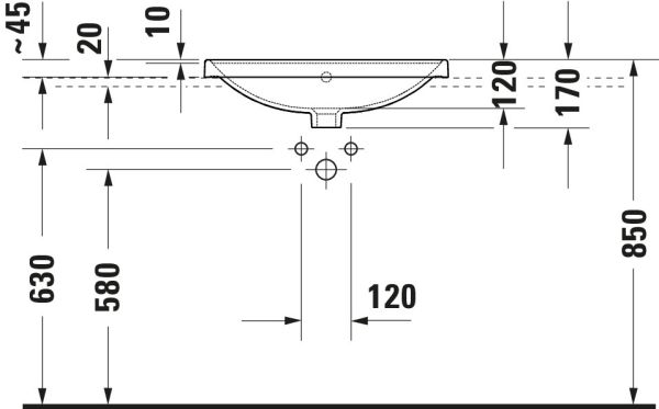 Duravit D-Neo Einbauwaschtisch rechteckig 60x43,5cm, mit Hahnloch und Überlauf, mit WonderGliss, weiß 03576000271