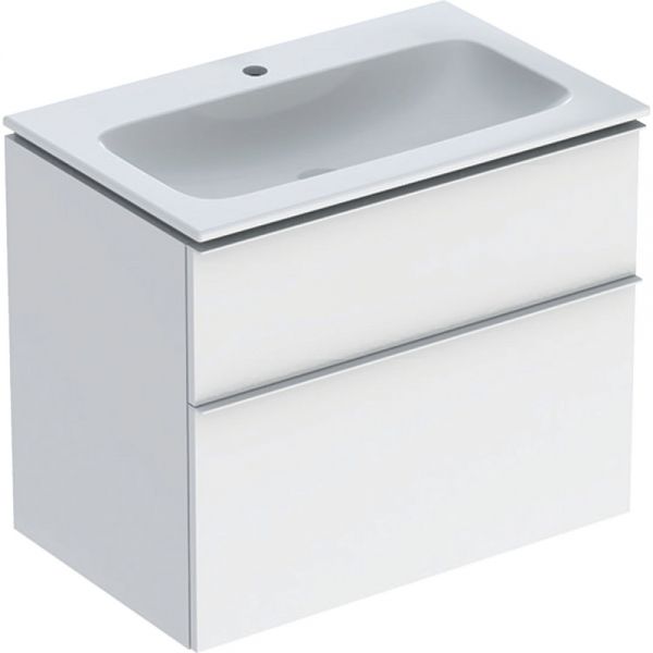 Geberit iCon Set Slim Waschtisch mit Waschtischunterschrank mit 2 Auszügen Breite 75cm weiß hochglänzend
