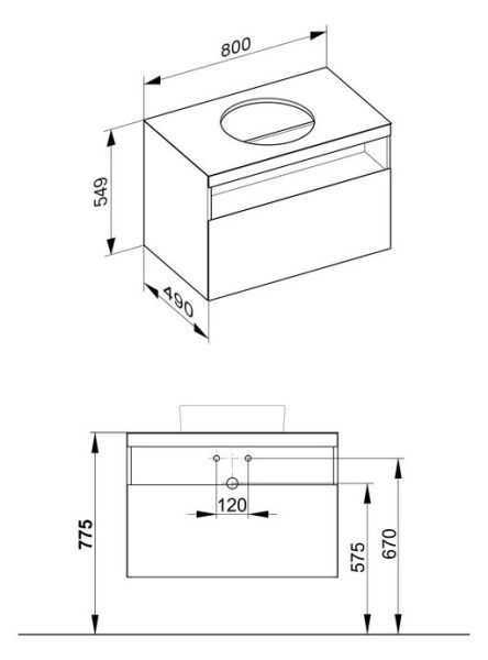 Keuco Stageline Waschtischunterbau f. Keramik-Waschtisch m. Frontauszug, ohne Elektrik, 80x55x49cm 32863180000