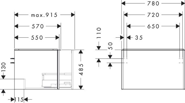 Hansgrohe Xelu Q Waschtischunterschrank 78x55cm für Aufsatzwaschtisch, 1 Schubkasten