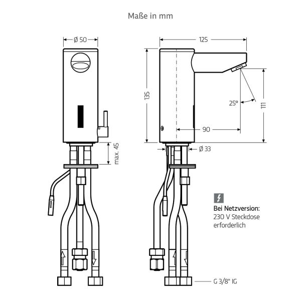 WimTec PROOF E6 Mischwasser-Waschtischarmatur ND 230V Netzbetrieb, edelstahl