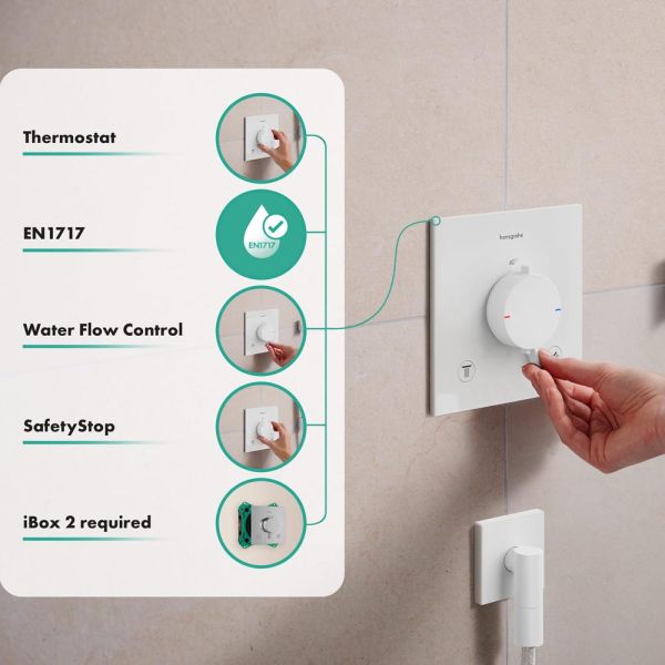 hansgrohe Ecostat Comfort E Thermostat 2 Funktionen mit Sicherungskombination, weiß matt