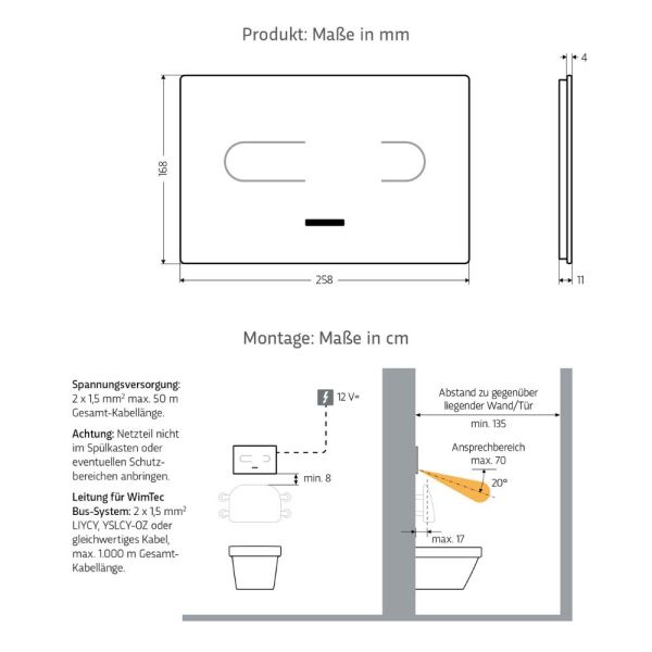 WimTec OCEAN T6 WC-Betätigung - HyPlus UP320 12 V Netzbetrieb für Spülkasten Geberit Sigma